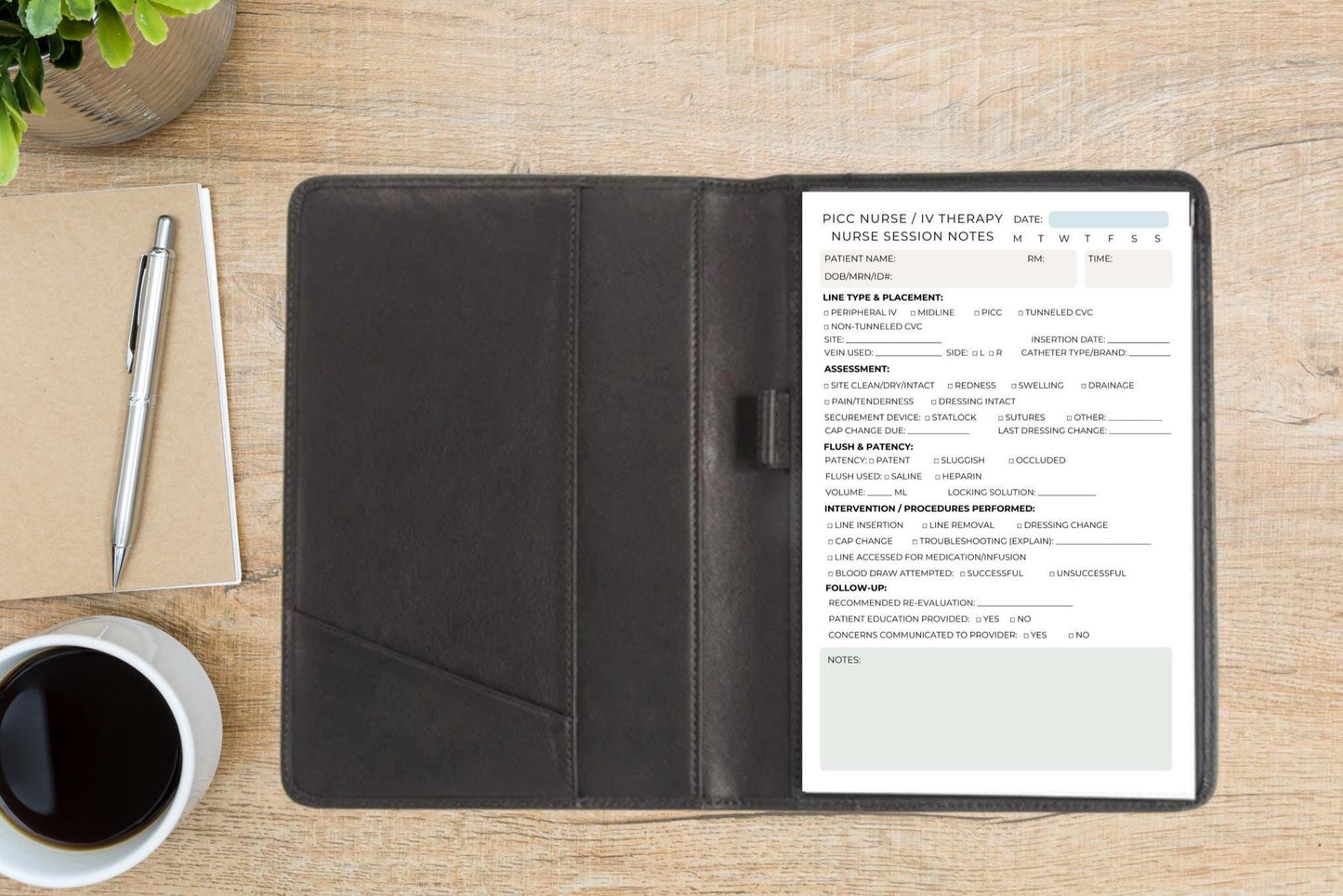 PICC Nurse IV Therapy Session Notes | Central Line Assessment Notepad for Vascular Access Nurses Medical Notepad venous access nurse RN cva