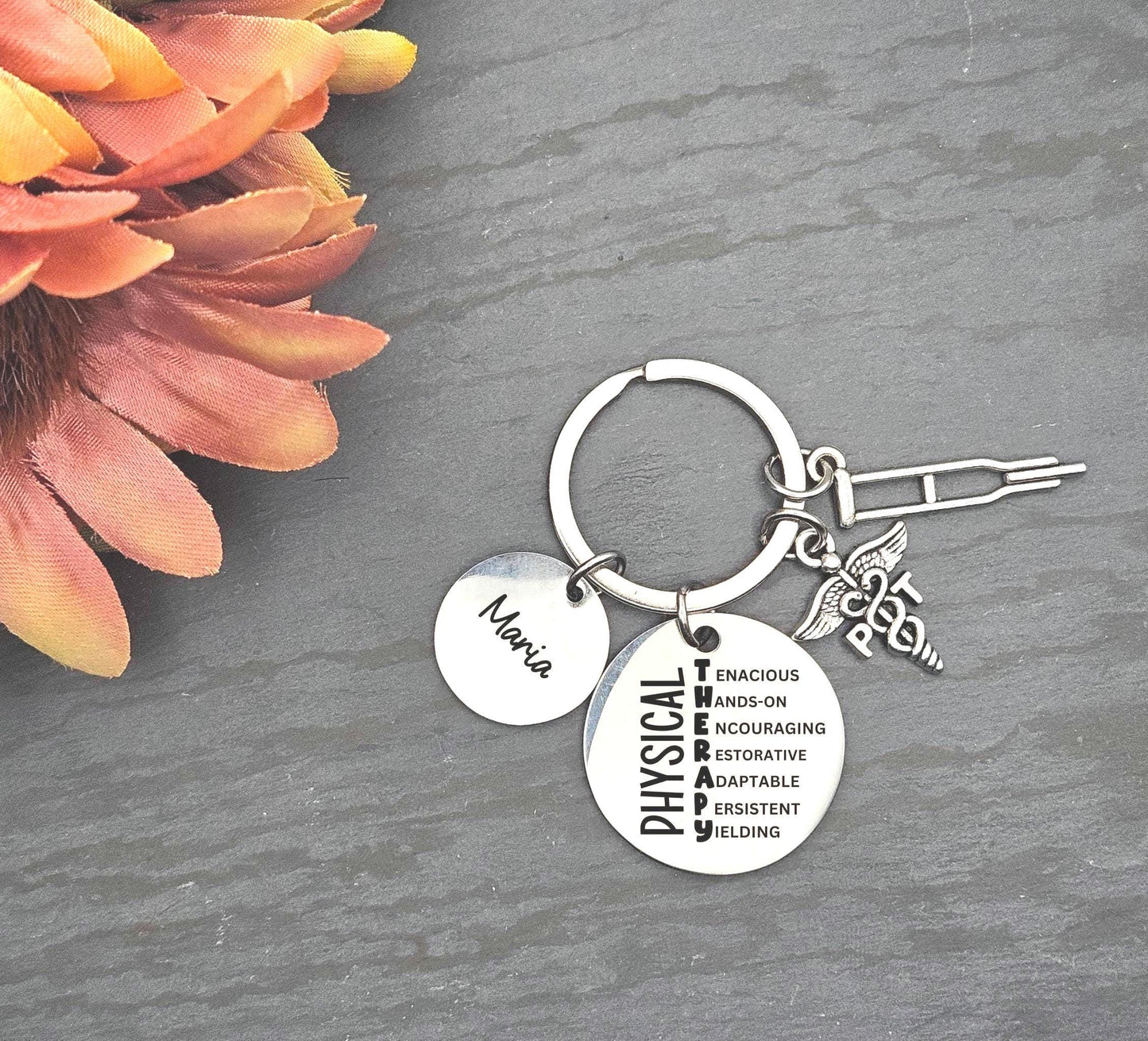 Personalized Physical Therapy Keychain Engraved PT Birthday Key Ring Gifts for her custom graduation physical therapy keyring gift PTA