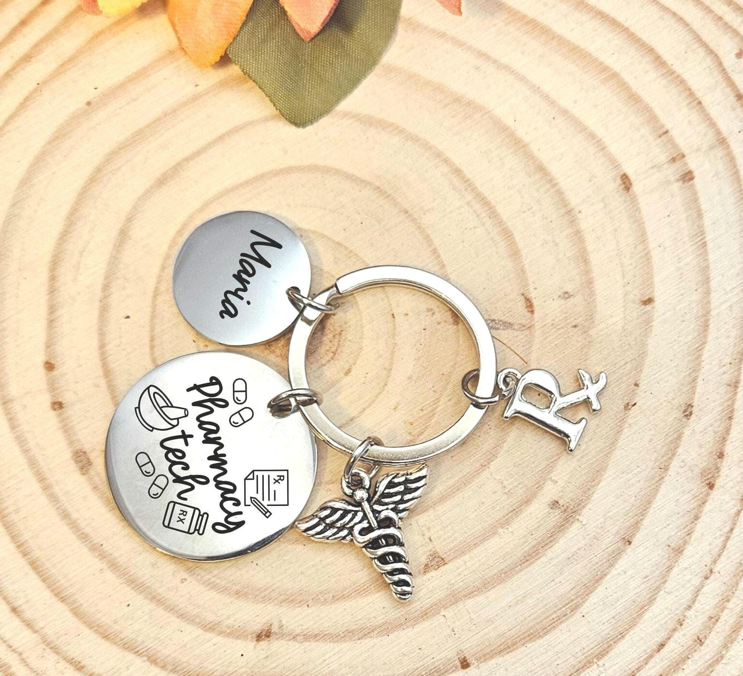 Personalized Pharmacy tech Keychain Engraved Birthday PT Key Ring Gifts for her custom graduation pharmacy gift keychain for him pharmacy
