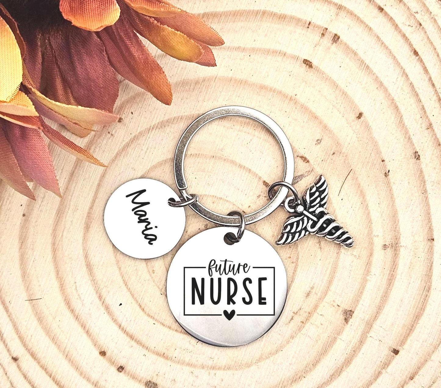 Personalized Future Nurse Keychain Engraved RN LPN Birthday Key Ring Gifts for her custom graduation nursing student keyring gift