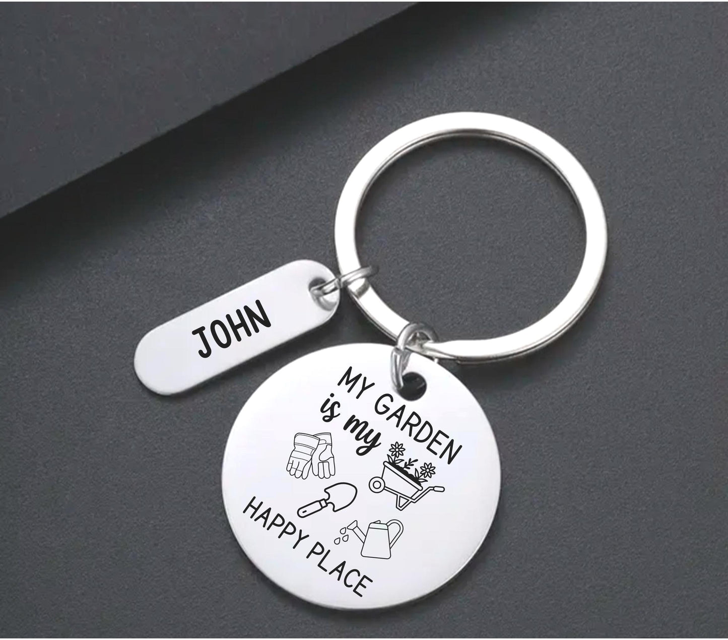 Custom My Garden is my happy Place Engraved keychain plant lady Key Ring garden lover Gifts for her farmer custom keychain plant lover gift