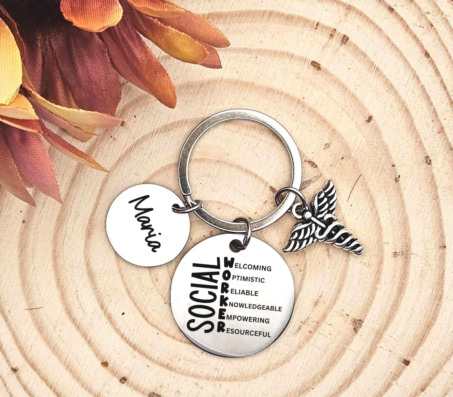 Personalized Social Worker Keychain Engraved MSW Key Ring Gift custom graduation social worker keyring gift RSW social service gift keychain