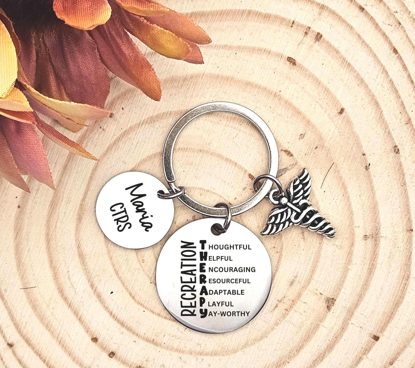 Personalized Recreational therapist Keychain Engraved RT Birthday Key Ring Gifts for her custom graduation recreation therapy keyring gift