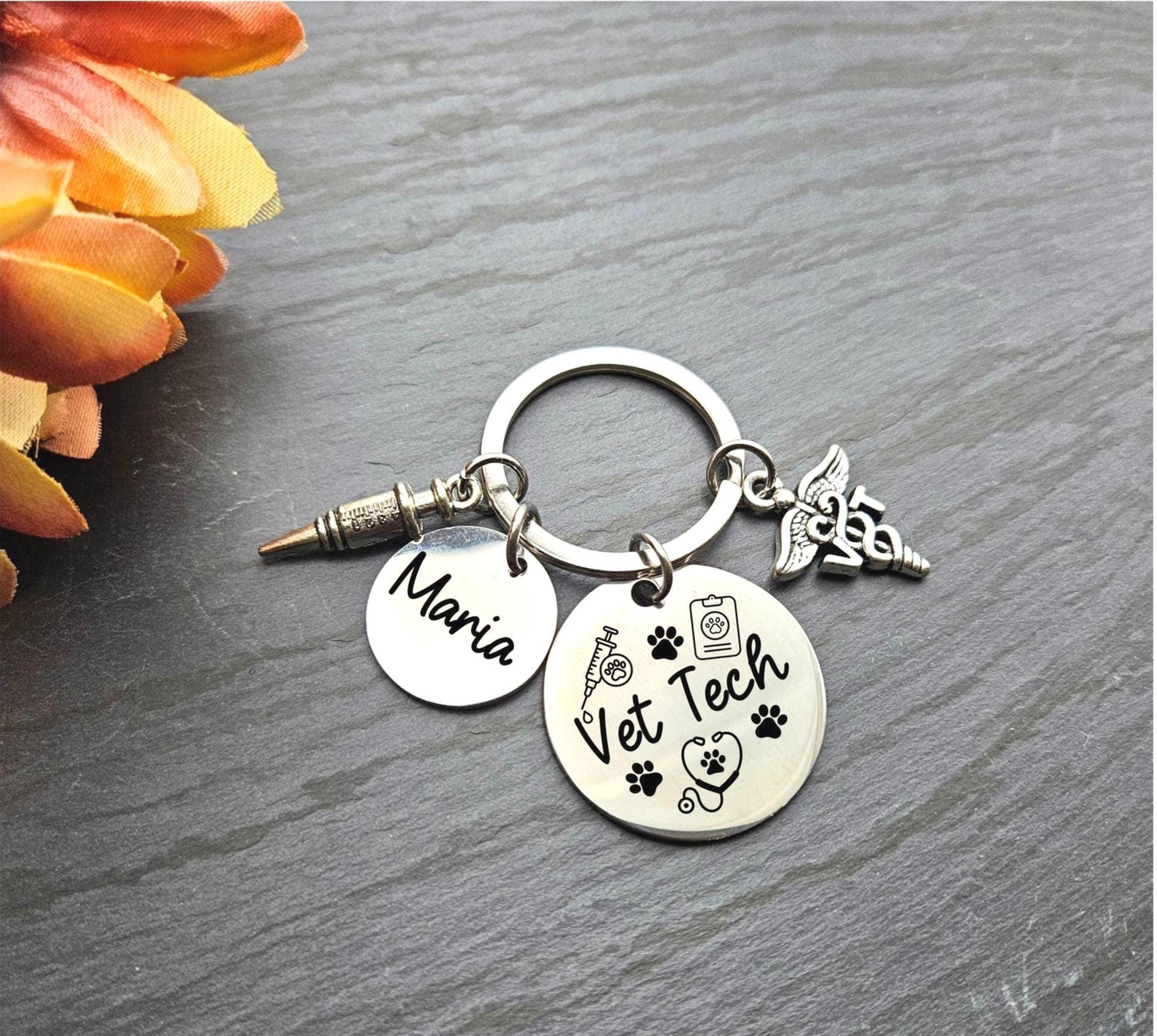 Personalized Veterinary Technician Engraved keychain paw print veterinary Key Ring Gifts custom graduation keychain vet tech gift key ring