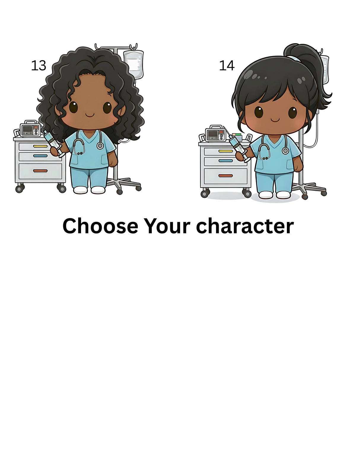Personalized Nurse Badge Card with Chibi character, Custom Nursing ID Holder, Unique Name & Designation, Healthcare Gift Medical Clip Tag