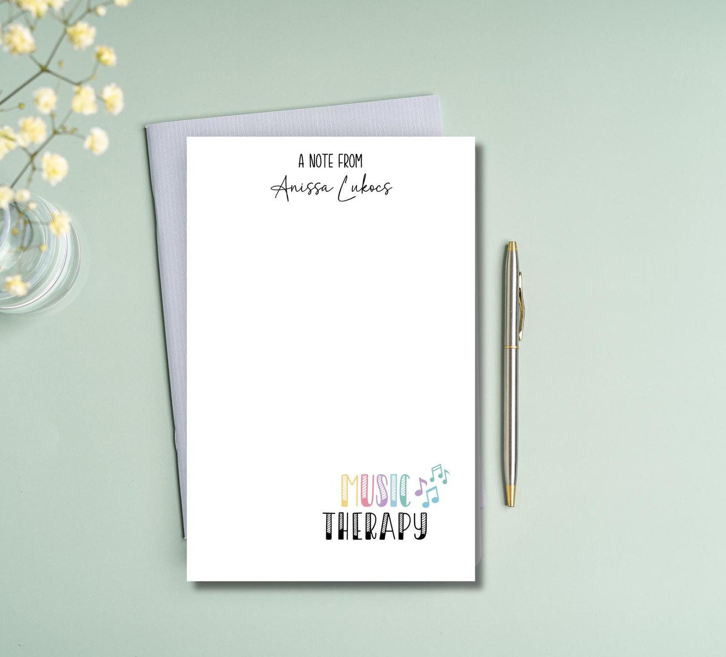 Music therapist notepad with musical design