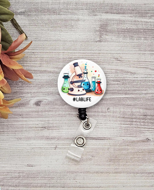 Cute Lab Life Lab Technician technologist button name badge holder lab gift for lab tech graduation MLT student badge reel retractable lab