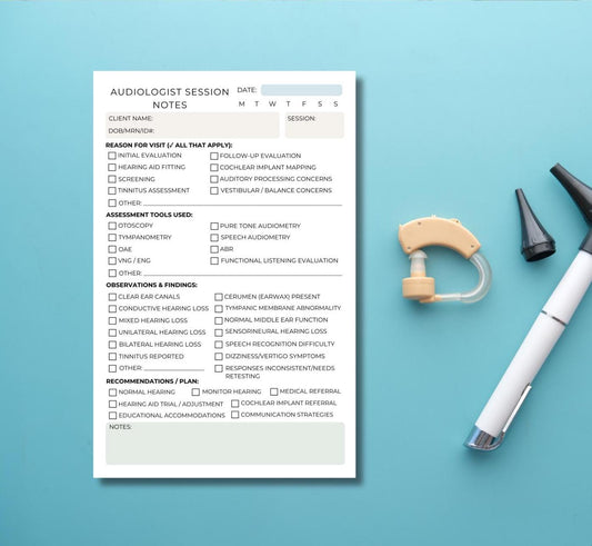 Audiologist Session Note Notepad Hearing Evaluation Checklist ENT Office Supplies Audiology Clinic Documentation 5.5x8.5 Tear-Off Pad