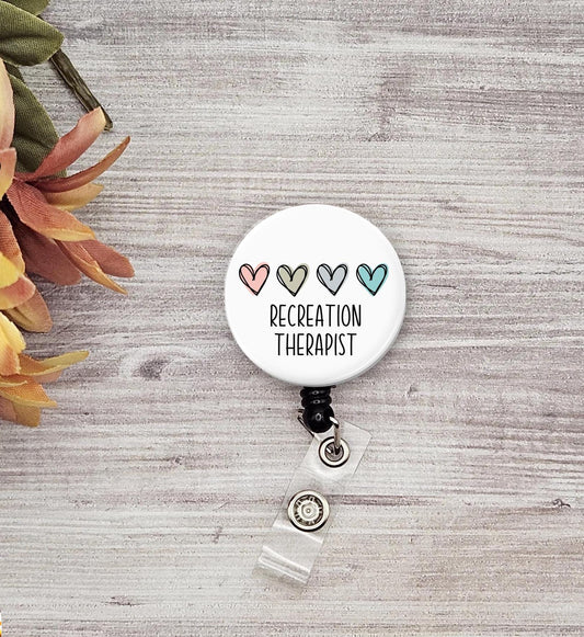 Recreation Therapist ID button name badge holder RT gift graduation recreation therapy gift student badge reel recreational therapy gift