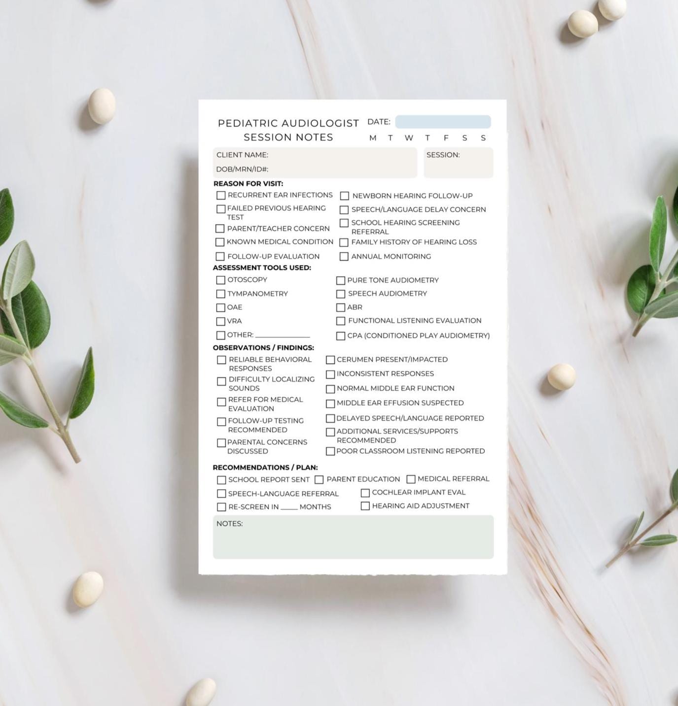 Pediatric Audiologist Session Notes Notepad | Hearing Evaluation Chart | 5.5"x8.5" | Pediatric Audiology Record Pad for Clinic Use