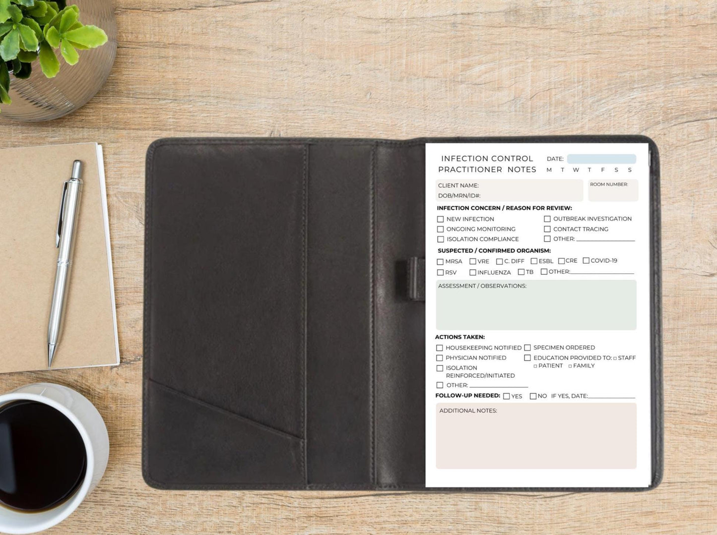 Infection Control Practitioner Session Notes Hospital Infection Prevention Notepad | ICP Documentation Log ICP notes infection control form