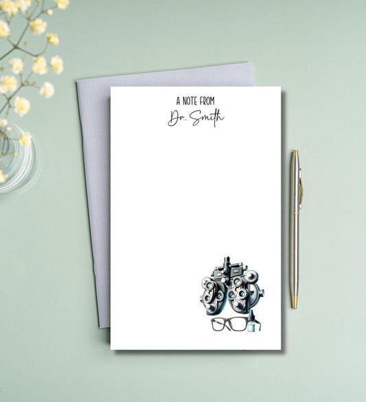 Personalized Optometrist Notepad – Eye Doctor Stationery with Glasses, Eye Drops & Equipment – Custom Name Notepad for Ophthalmologists
