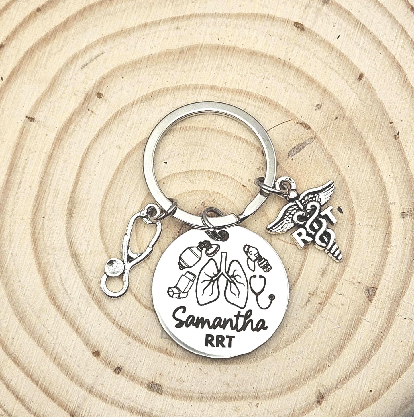 Personalized Respiratory therapist Keychain Engraved RT Birthday Key Ring Gifts for her custom graduation Respiratory therapy keychain gift