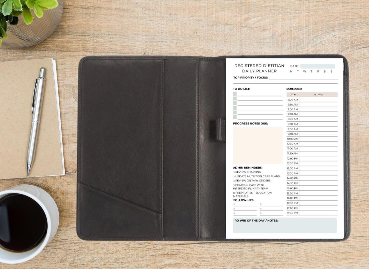 Registered Dietitian Daily Planner Notepad | Nutrition Task Organizer, Schedule & Charting Tracker | Clinical RD Pad daily planner Dietitian