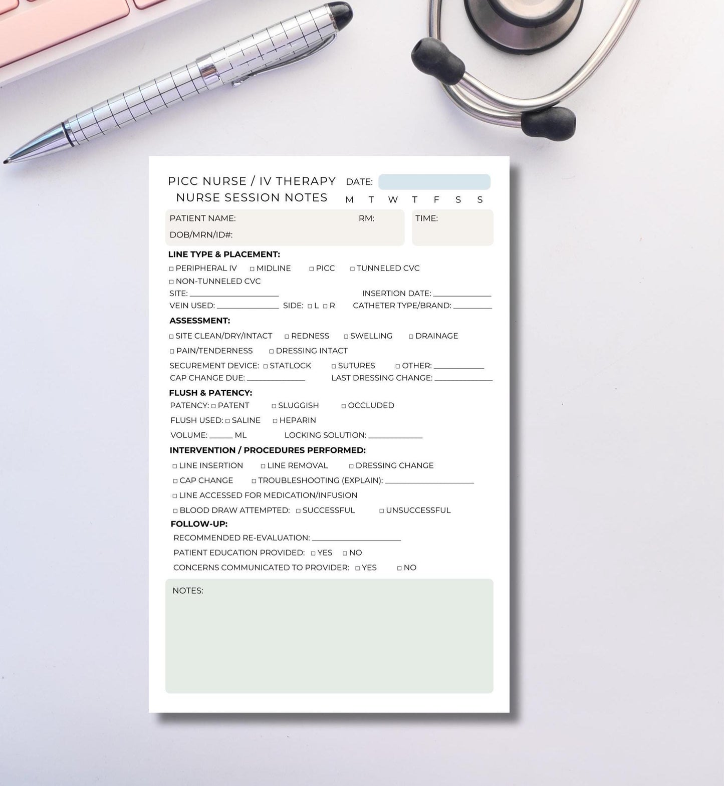 PICC Nurse IV Therapy Session Notes | Central Line Assessment Notepad for Vascular Access Nurses Medical Notepad venous access nurse RN cva