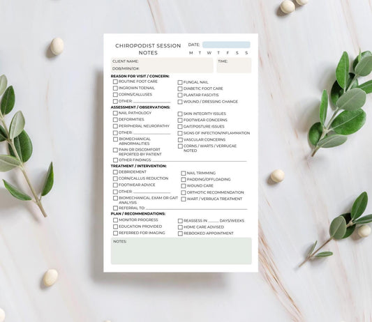 Chiropodist Session Note Notepad | Foot Care Documentation Pad | Personalized 5.5x8.5” Clinic Notepad | Podiatry Office Supplies Chiropody