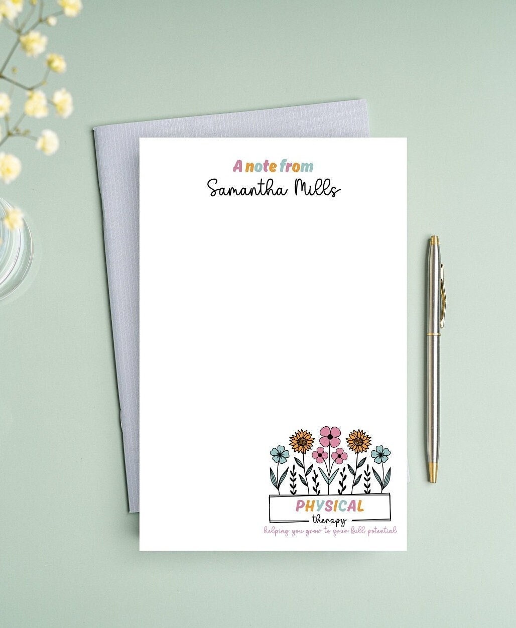 Floral physical therapist notepad with tear-off sheets