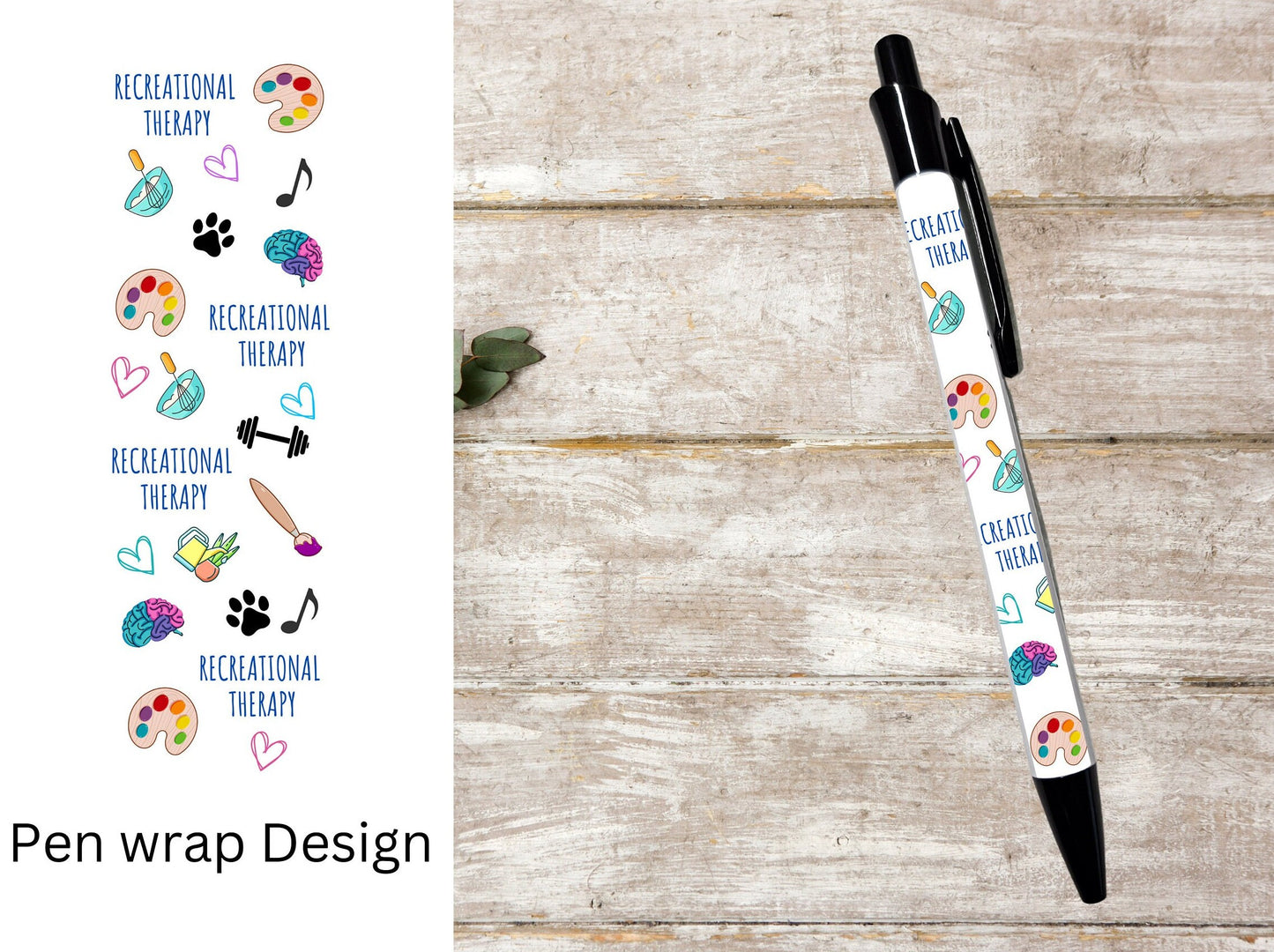 Recreation therapy black ink ballpoint refillable pen, CTRS pen recreation therapist gift student pen recreation graduation gift rec therapy