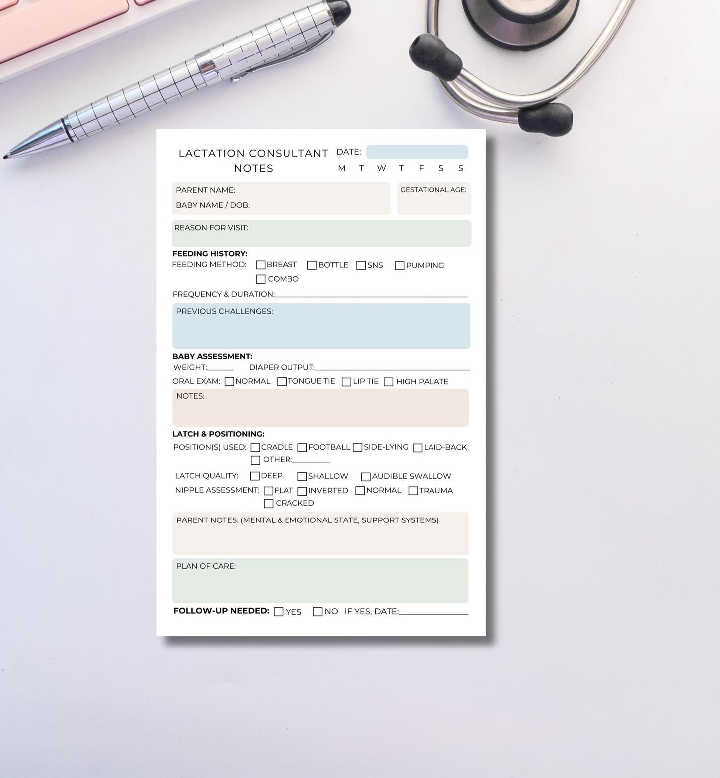 Lactation Consultant Notepad Breastfeeding Session Notes IBCLC Assessment Pad Client Tracker for Baby Feeding & Latch Postpartum Care Tool
