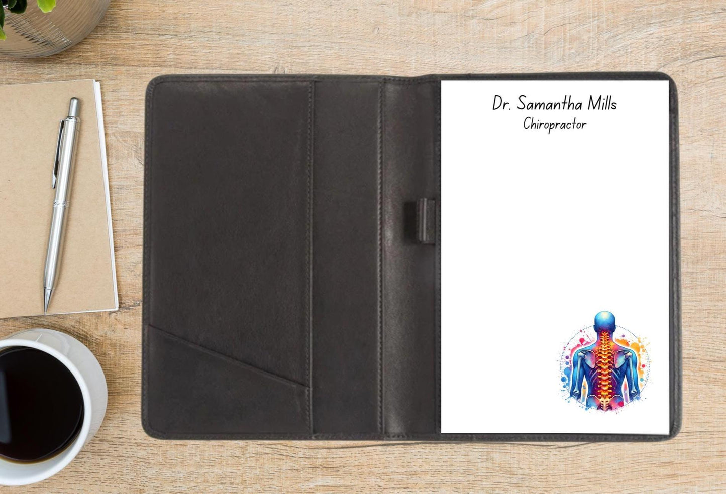 Chiropractor Notepad with Spine Illustration | 5.5x8.5” Watercolor Office Stationery | 50 Tear-Off Sheets | Chiro Clinic Desk Pad