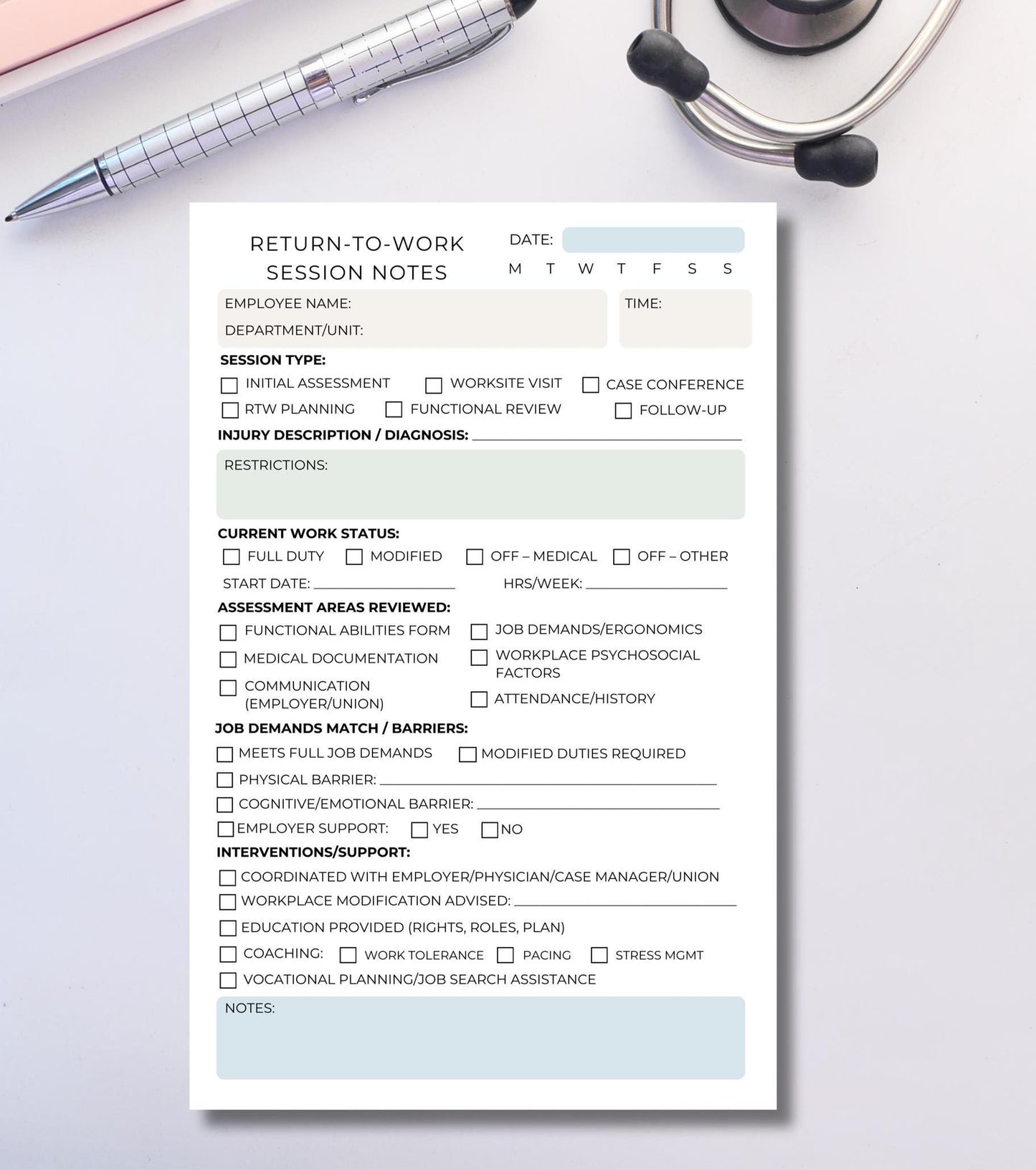 Return-to-Work Specialist Session Notes Notepad RTW Case Management Functional Abilities & Barriers Tracker RTW specialist Human Resources