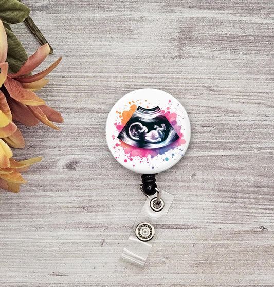 Obstetrician Maternity themed Button Badge Reel OB Women's Health Baby Midwife OBGYN Childbirth ID Badge Ultrasound Tech Badge Reel