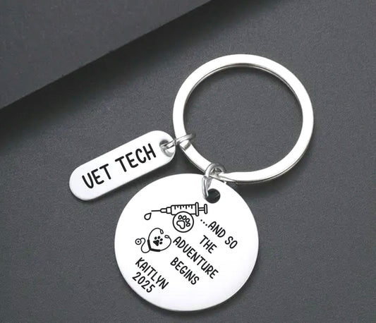 Personalized veterinary Graduation Engraved keychain paw print Key Ring commencement Gifts for her custom graduation keychain vet tech gift