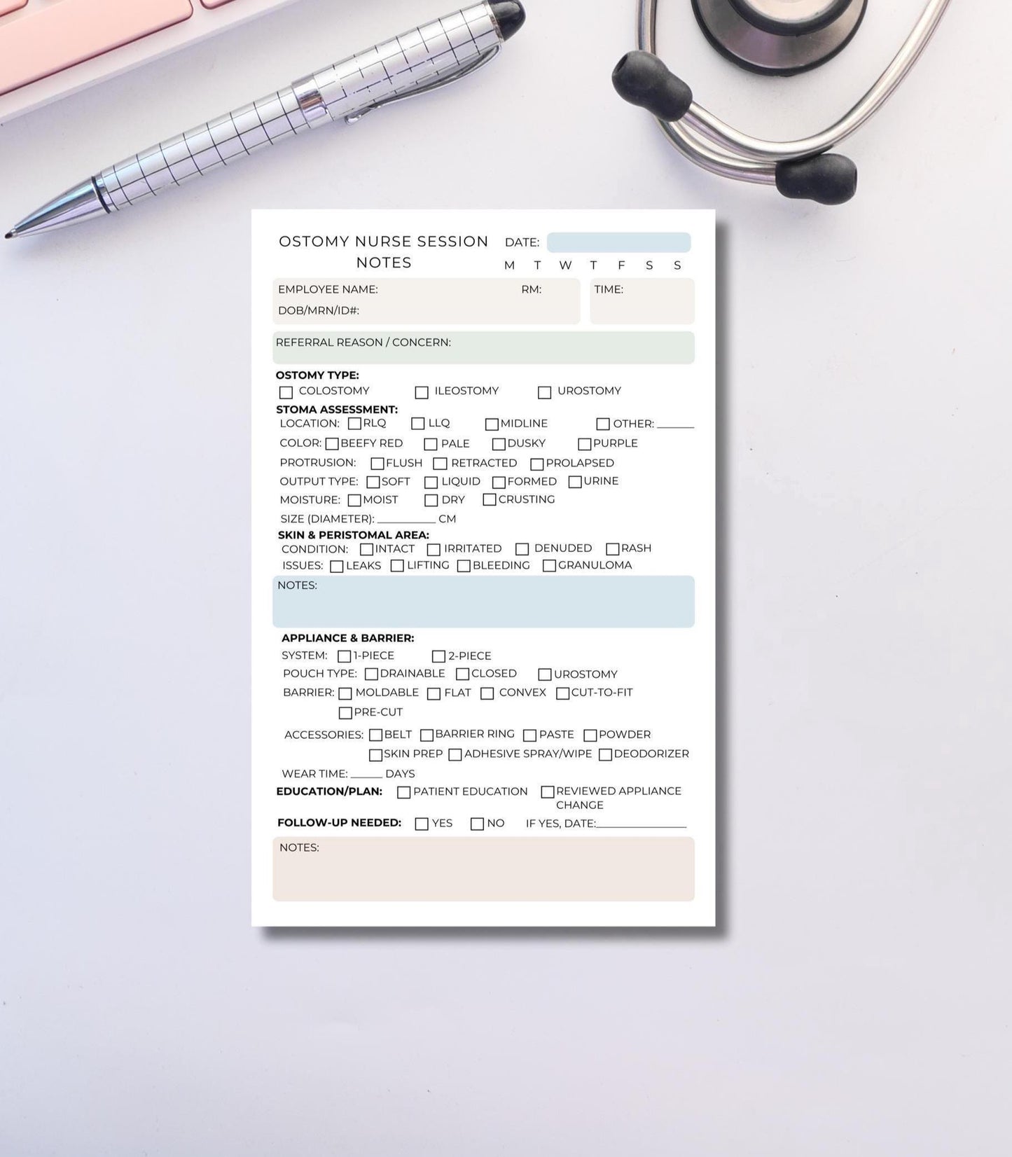 Ostomy Nurse Notepad Stoma Assessment & Appliance Log | Compact Ostomy Care Sheet for Nurses WOCNs Ostomy and wound nurse documentation
