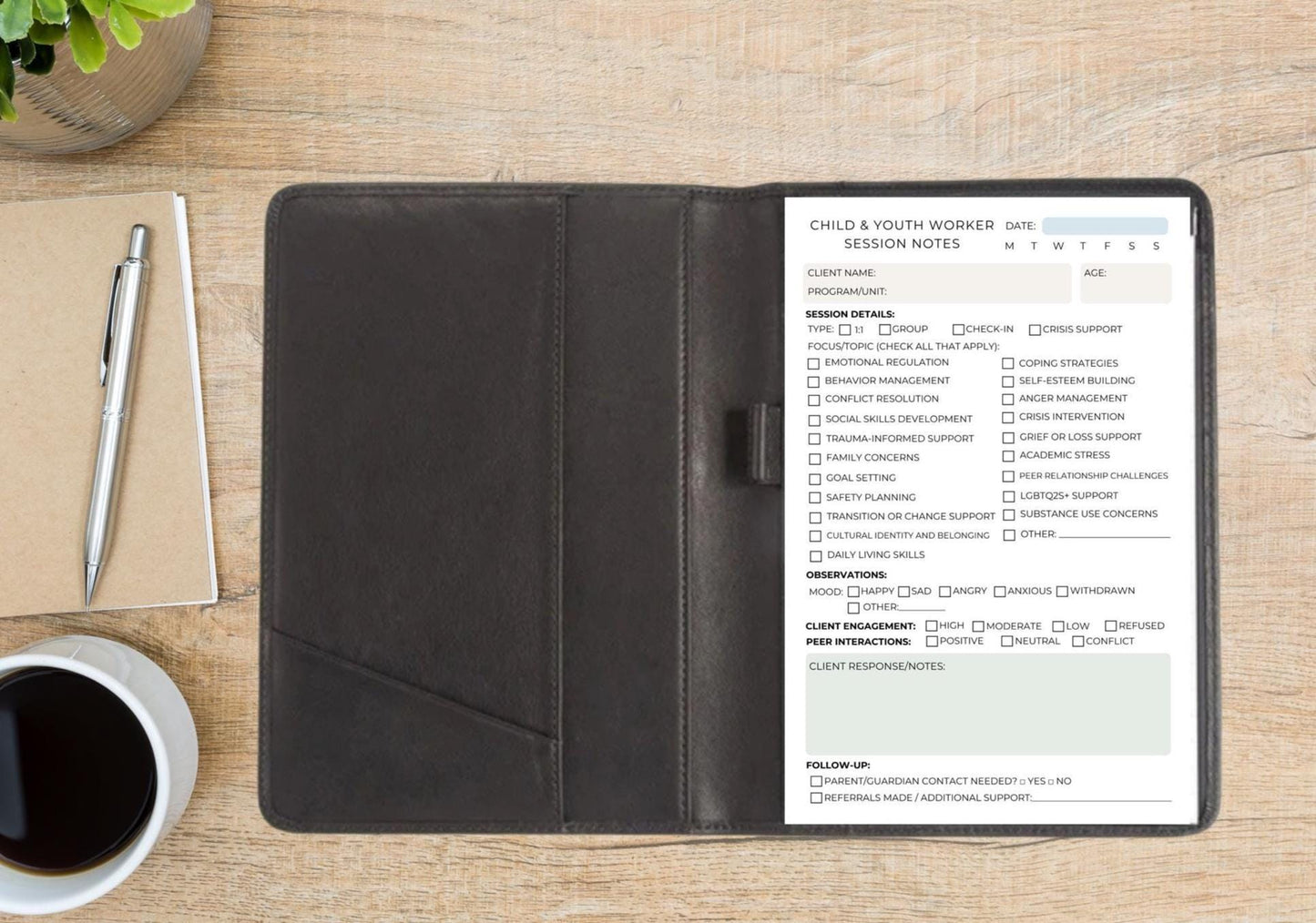 Child and Youth Worker Session Notes Notepad | CYW Client Log | Behavioral Support Record | School & Community Use | 5.5x8.5" Notepad