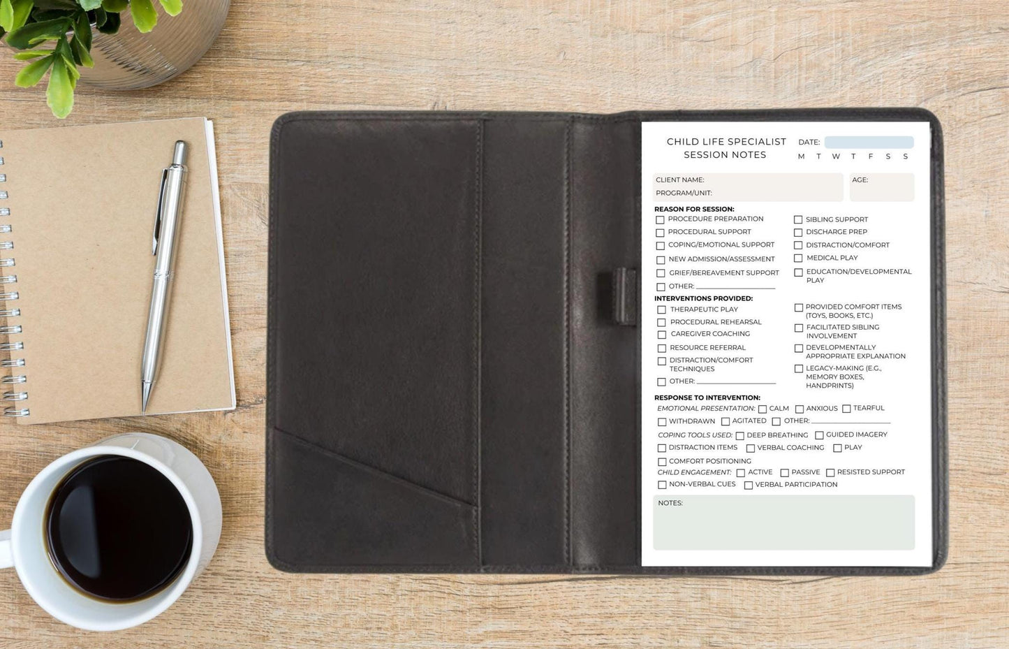 Child Life Specialist Session Notes | Pediatric Coping Log for Hospital Support | Child Life Notepad for Medical Play & Emotional Support