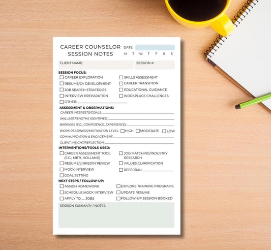 Career Counselor Session Notes Notepad | Professionally-Informed Career Coaching Log | Career Guidance & Client Tracking Pad Career Notepad