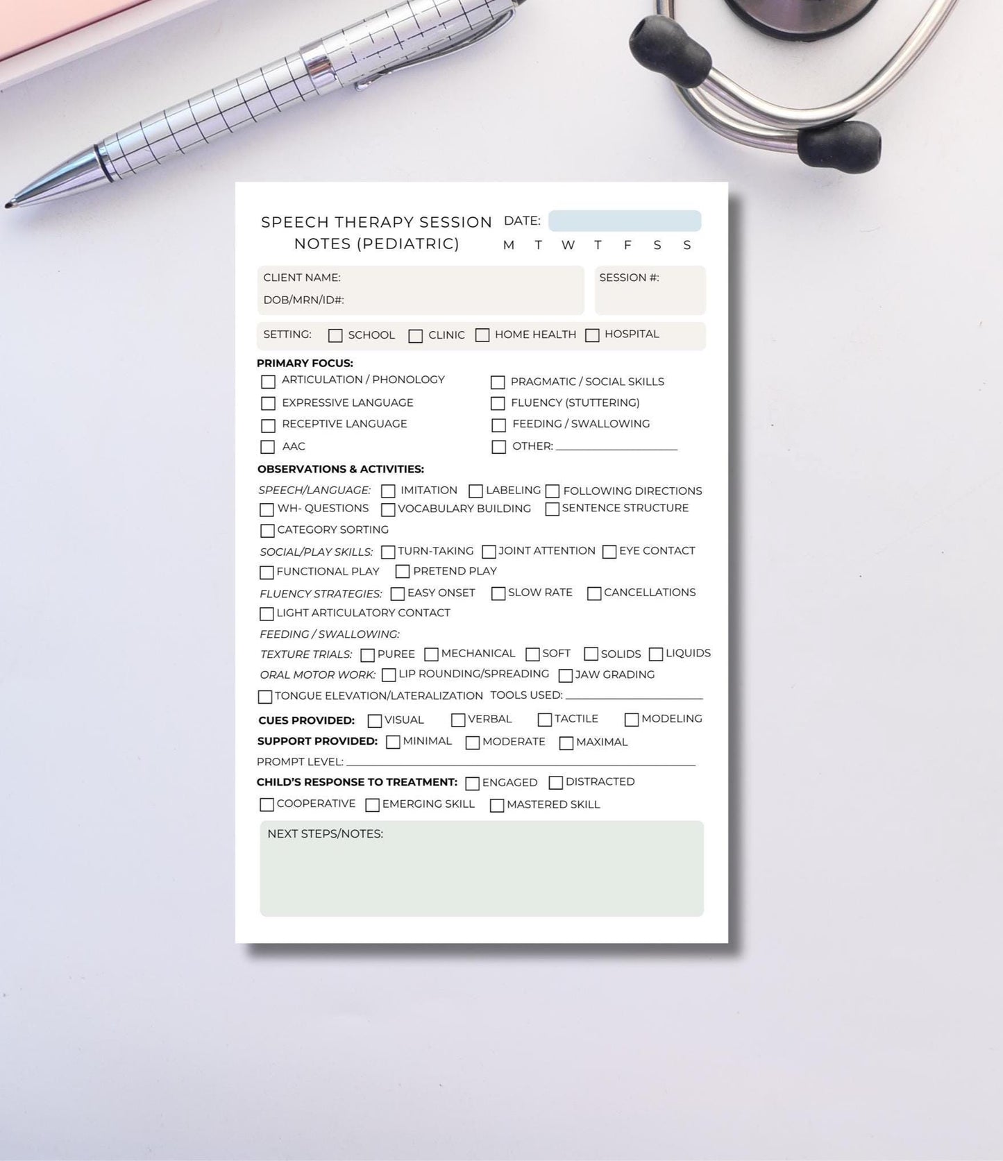 Pediatric SLP Session Notes Notepad – Speech Therapy Documentation Pad for Kids – Speech-Language Pathologist Supplies – SLPA Notepad