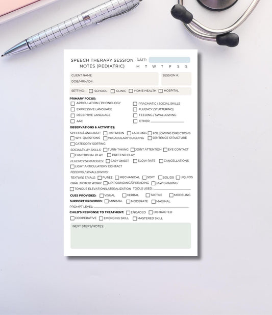 Pediatric SLP Session Notes Notepad – Speech Therapy Documentation Pad for Kids – Speech-Language Pathologist Supplies – SLPA Notepad
