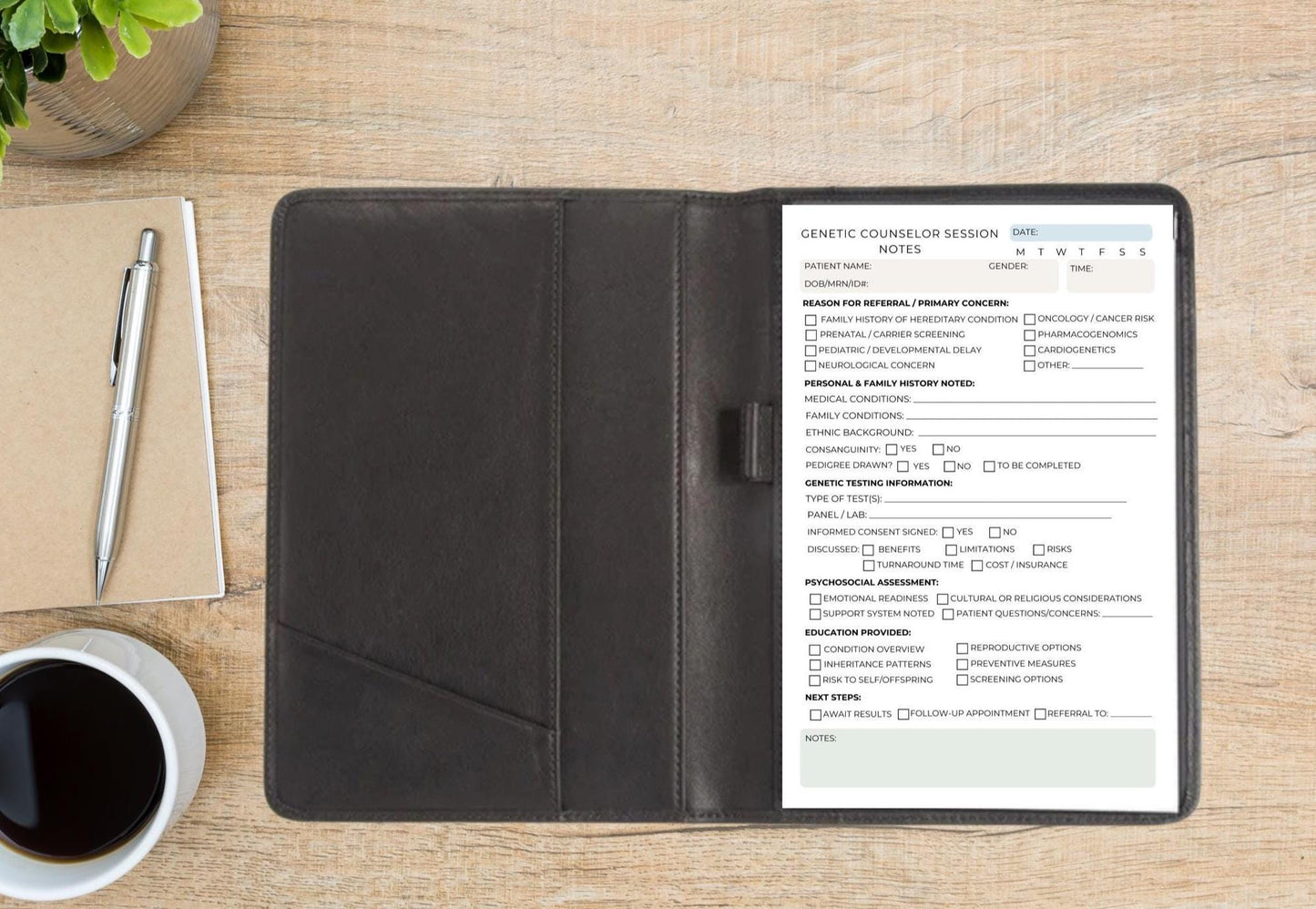 Genetic Counselor Session Notes Notepad – Patient Assessment Log for Prenatal, Cancer, and General Genetics Counseling Clinical Note Pad DNA