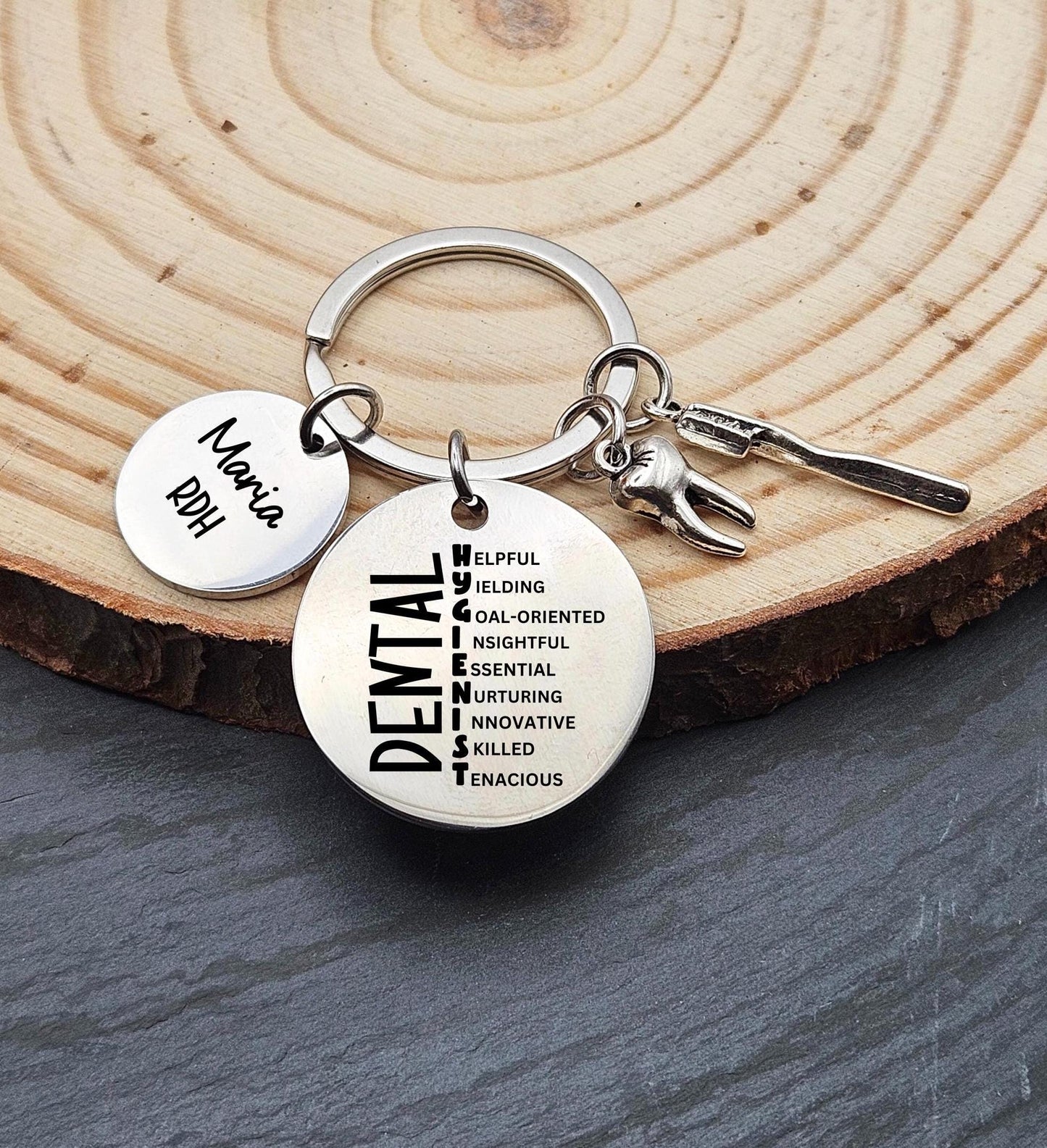 Personalized Dental Hygienist Keychain Engraved RDH gift Birthday Key Ring Gifts for graduation RDH dentistry gift keyring stainless steel