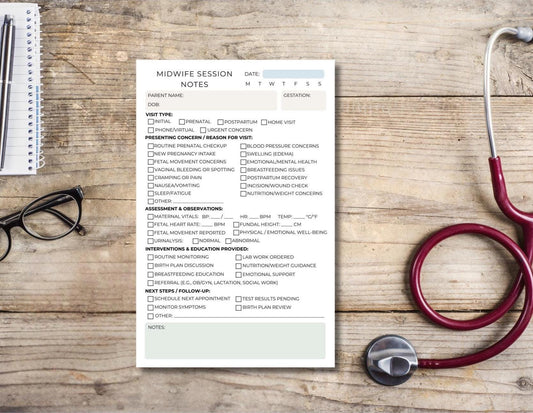 Midwife Session Notes Notepad | 5.5x8.5” OB Visit Charting Pad for Birth Workers, CNMs, Doulas | Personalized Midwifery Stationery notepad