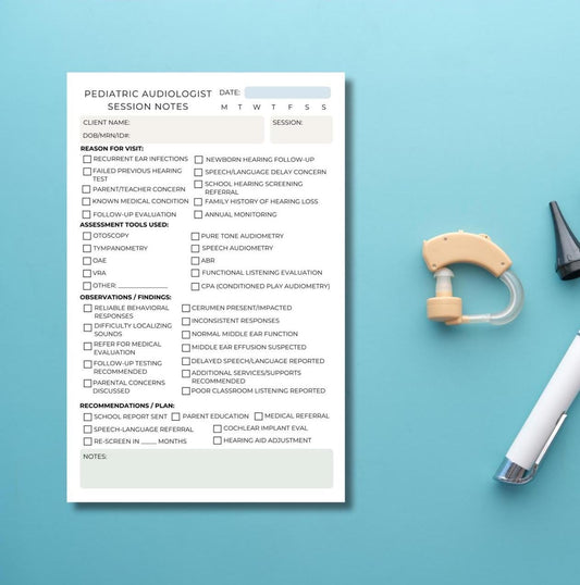 Pediatric Audiologist Session Notes Notepad | Hearing Evaluation Chart | 5.5"x8.5" | Pediatric Audiology Record Pad for Clinic Use