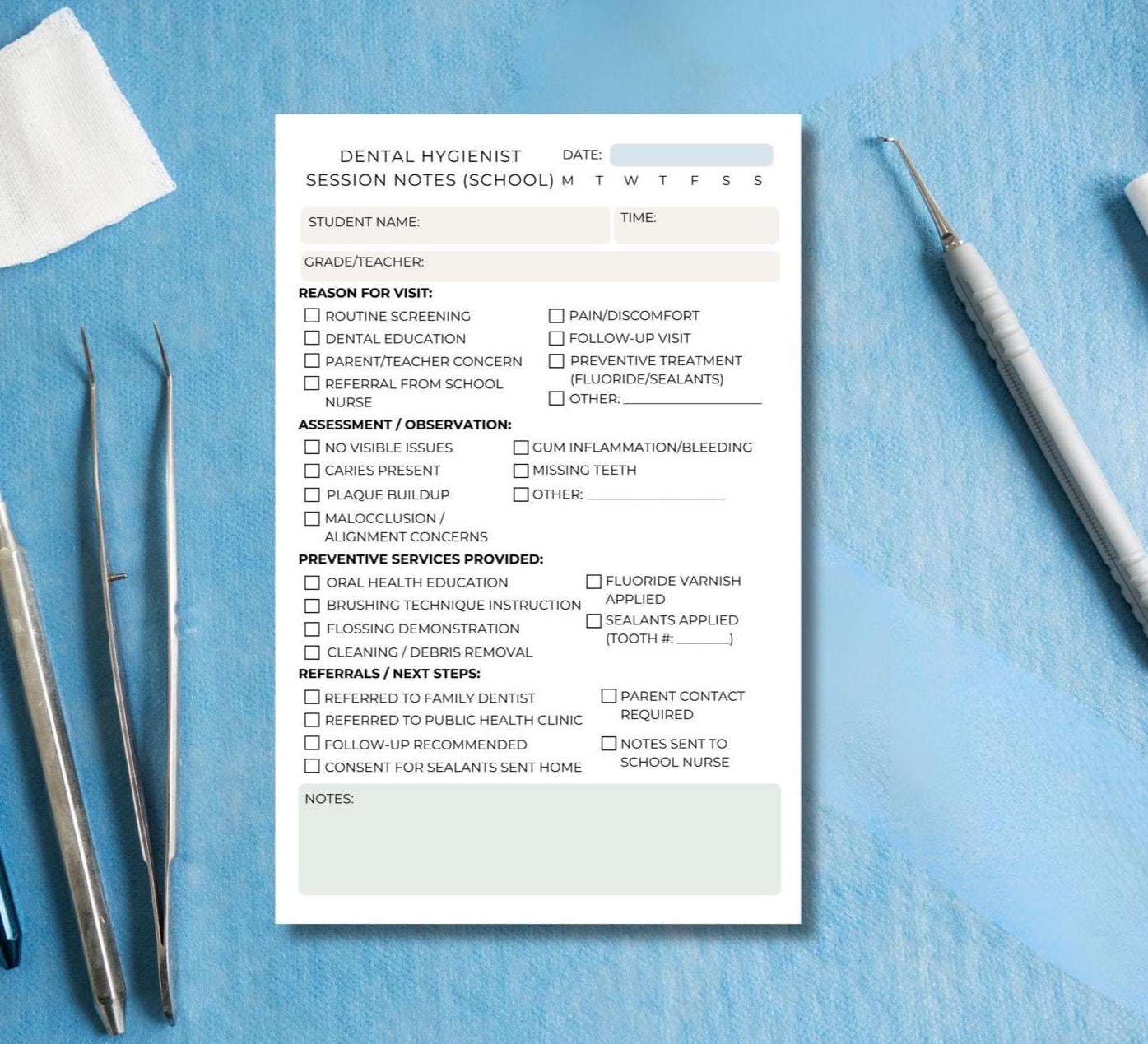 School Dental Hygienist Session Notes | Oral Health Notepad for School Screenings | Dental Documentation Pad | 5.5x8.5" | 50 Tear-Off Sheets