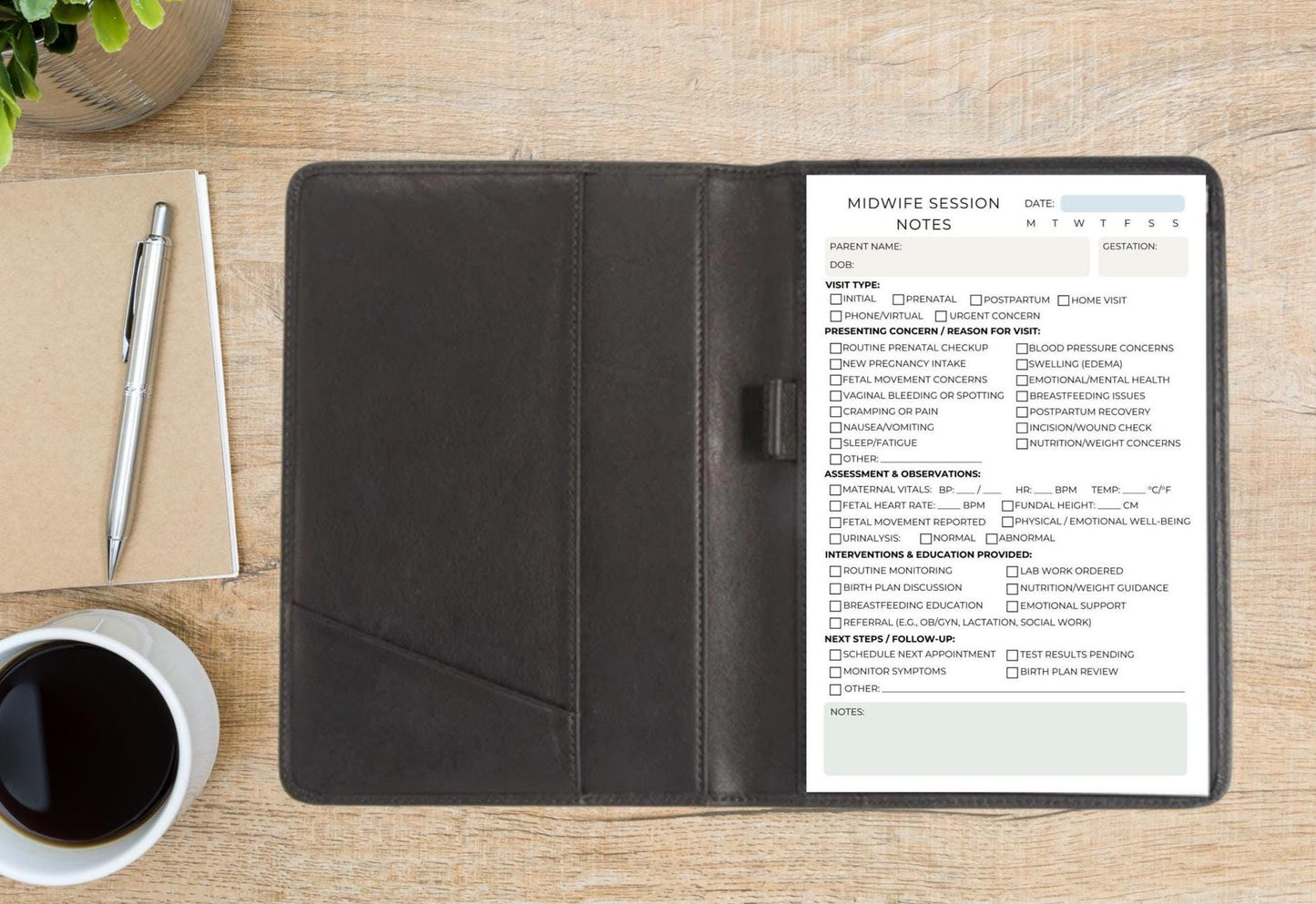 Midwife Session Notes Notepad | 5.5x8.5” OB Visit Charting Pad for Birth Workers, CNMs, Doulas | Personalized Midwifery Stationery notepad