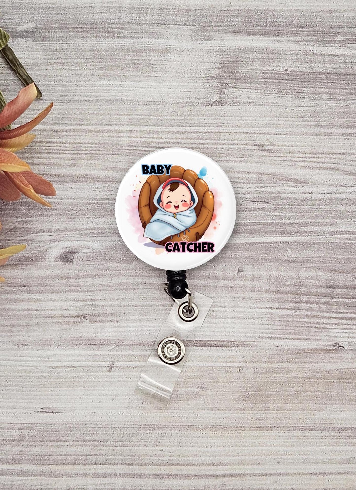 Cute Baby Catcher button name badge holder maternity gift baby nurse graduation gift labor and delivery student maternity nurse badge reel