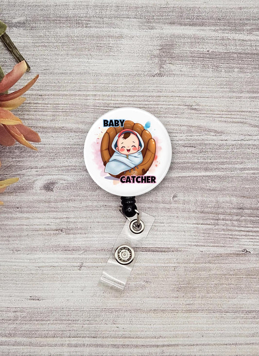 Cute Baby Catcher button name badge holder maternity gift baby nurse graduation gift labor and delivery student maternity nurse badge reel