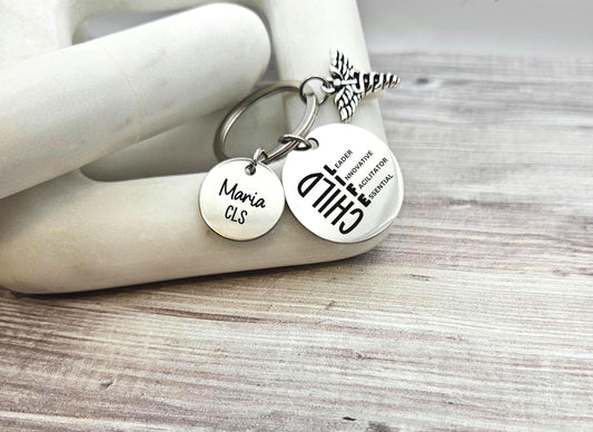 Personalized child life specialist Keychain Engraved Birthday CLS Key Ring Gifts for her custom child life graduation keychain child life