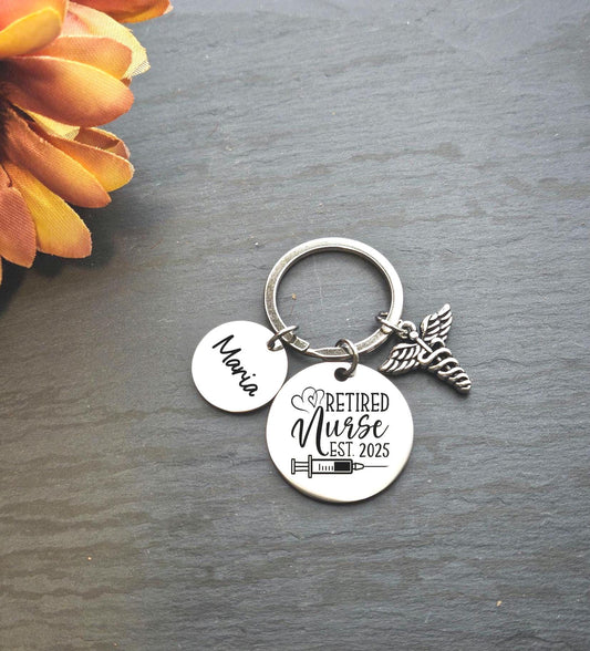 Personalized Retired Nurse Keychain Engraved RN LPN Birthday Key Ring Gifts for her custom graduation nursing retirement keyring gift