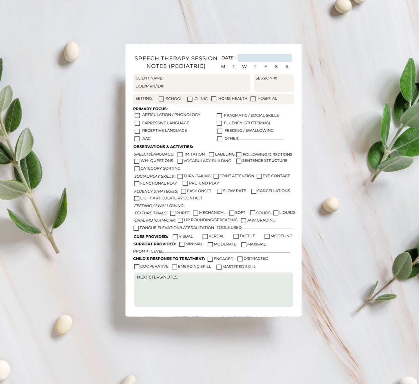 Pediatric SLP Session Notes Notepad – Speech Therapy Documentation Pad for Kids – Speech-Language Pathologist Supplies – SLPA Notepad