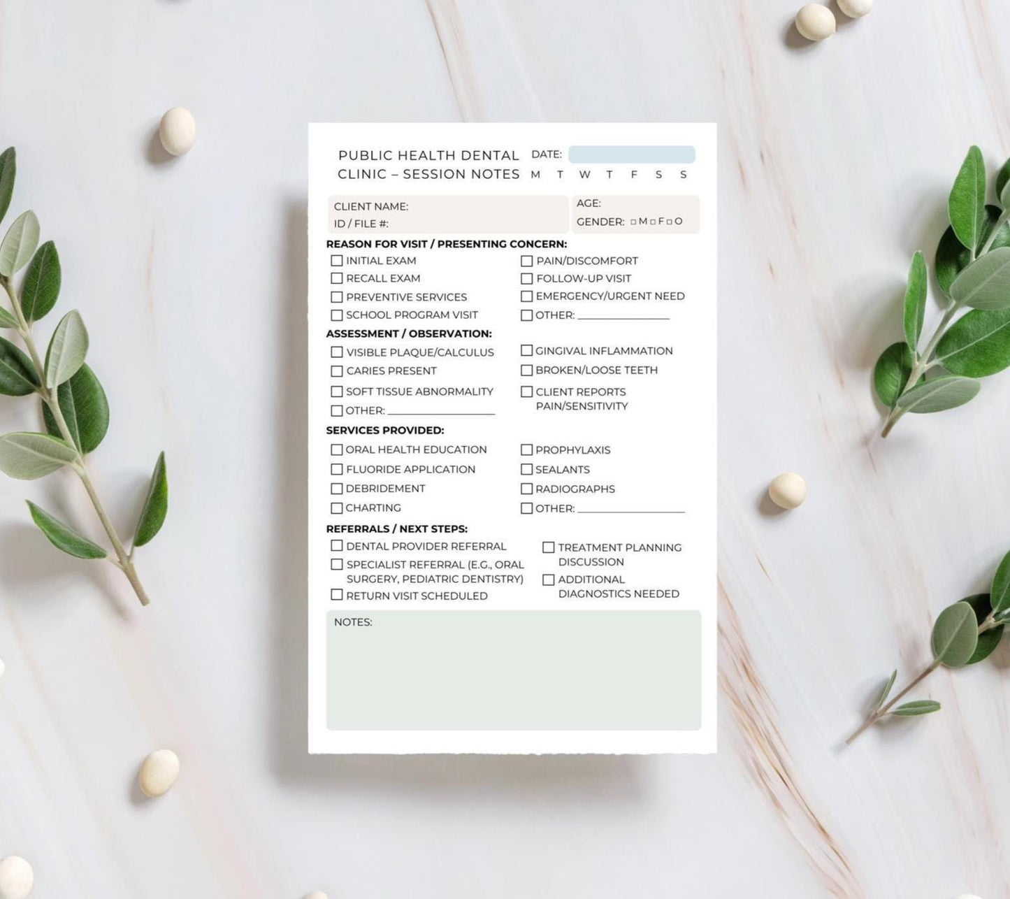 Public Health Dental Hygienist Session Note Notepad | 5.5"x8.5" Oral Health Documentation Pad | 50 Tear-Off Sheets for School & Clinic Use