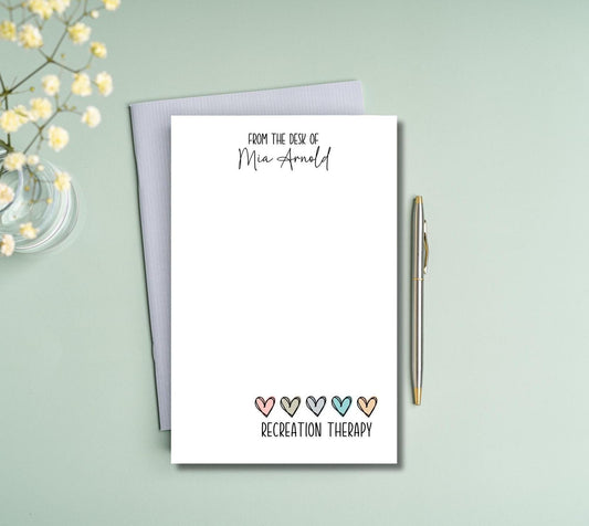 Recreation therapy notepad with hearts design
