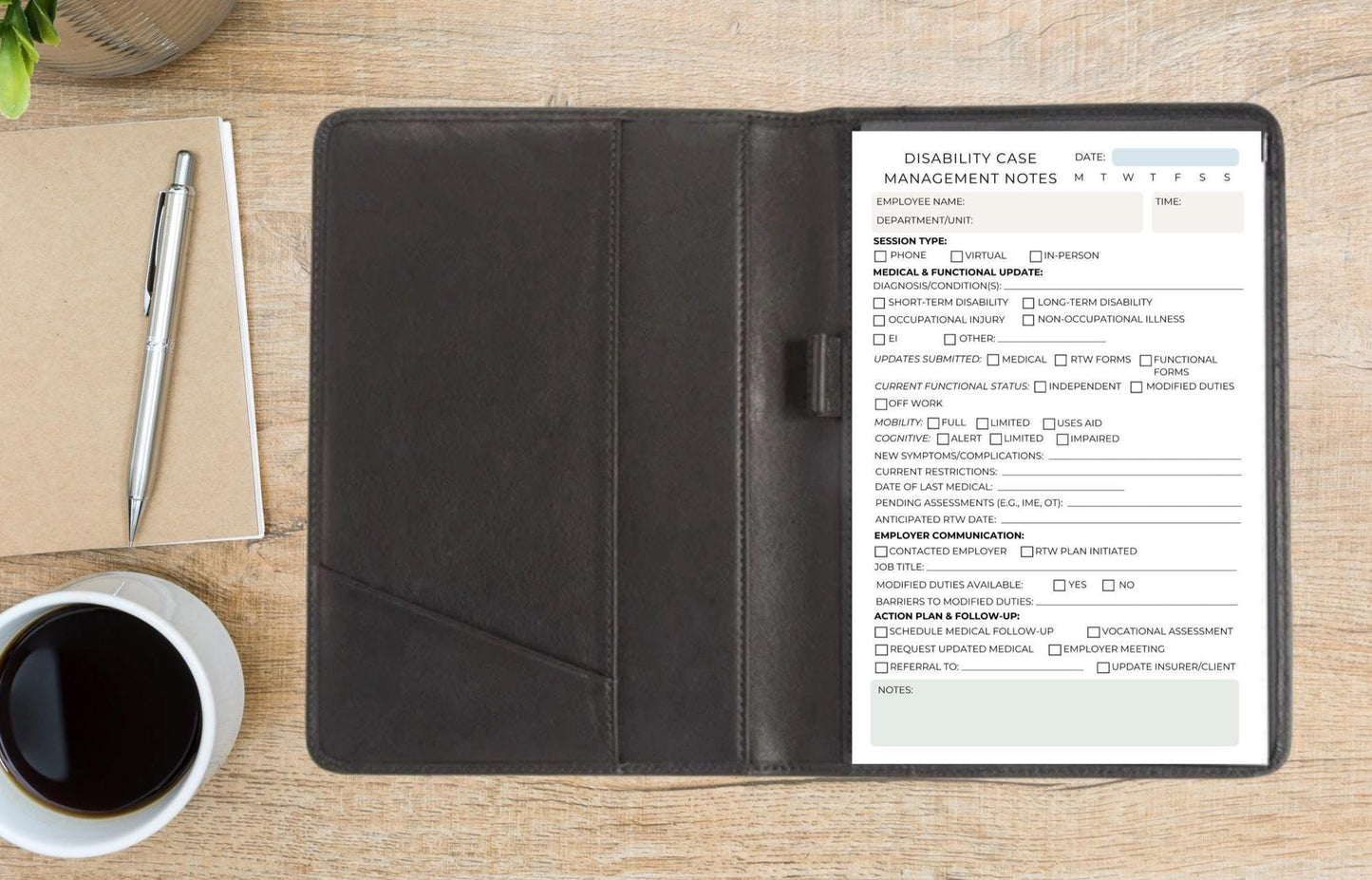 Disability Case Management Session Notes Notepad DCM Return to Work Forms | Insurance & Claims Tracker Medical Case Manager Human Resources