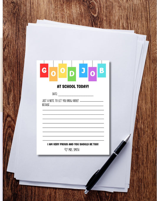 Good job student teacher notepad for parent notes