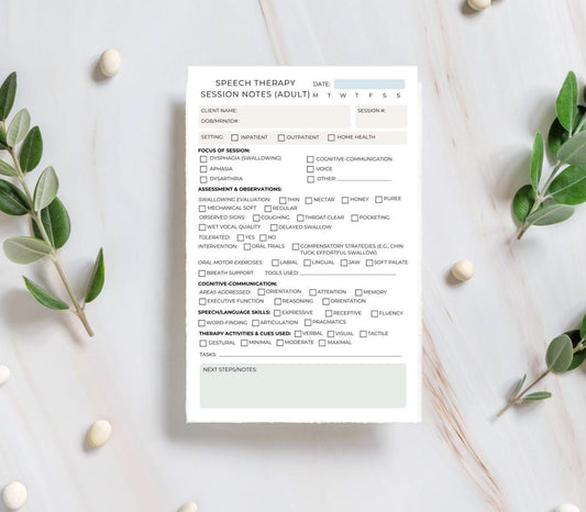 Adult SLP Session Notes Notepad – Speech Therapy Documentation Pad for Adult Patients Speech Language Pathologist Supplies Notepad SLP note