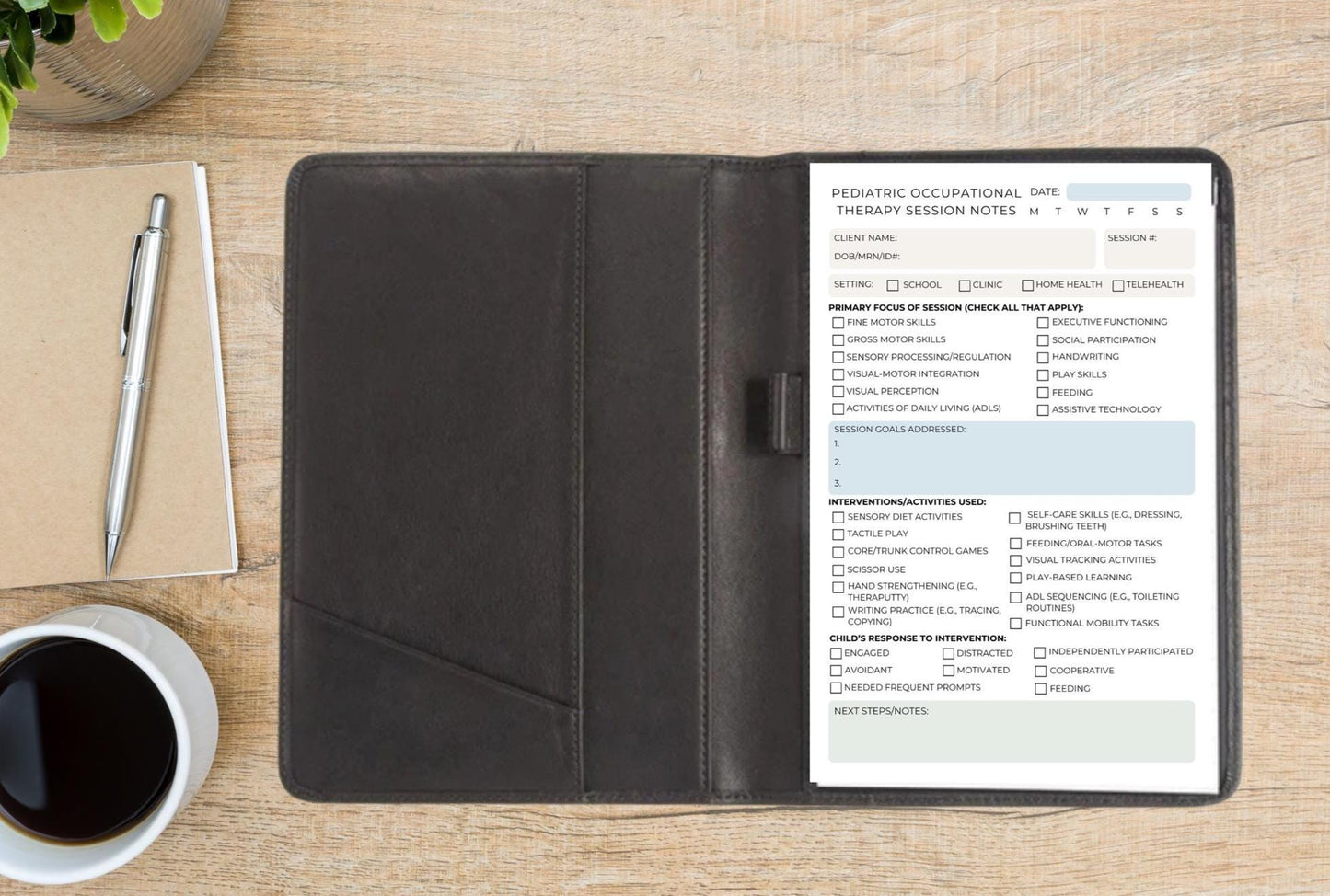 Pediatric Occupational Therapy Session Notes Notepad | OT Daily Progress Tracker for Children OT Documentation for School Clinic Home Health